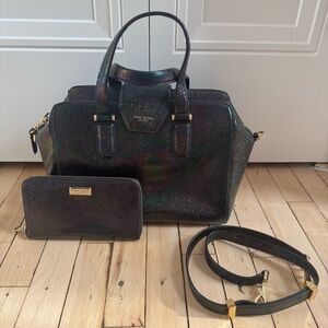 Black Shimmery Henri Bendel Bag With Matching Wallet